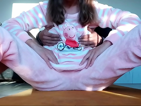 Petite Tease ~ Hot Stepsister with Small Tits in Pajama Playfully Touches Her Taboo Pussy