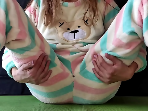 Teen with Small Tits in Pajamas Squirting Her Juicy Pussy