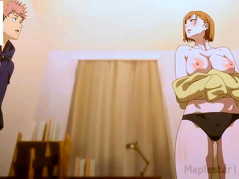 Watch Kugisaki Nobara in action! She sucks cock and jerks off tits during a magical battle with Itadori