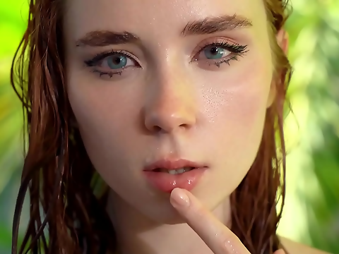 Japanese Redhead Nude Swallows Cum Hard Fuck POV by the Pool