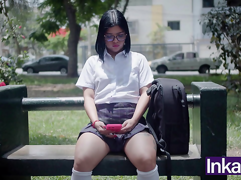 18-year-old Shy College Girl with Huge Booty Skips Class and Gets Caught by Stranger with Massive Cock!