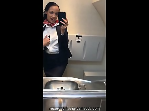 Experience The Ultimate Mile-High Club With Exquisite Latina Stewardess: Passionate Masturbation And Cumming In The Lavatory!