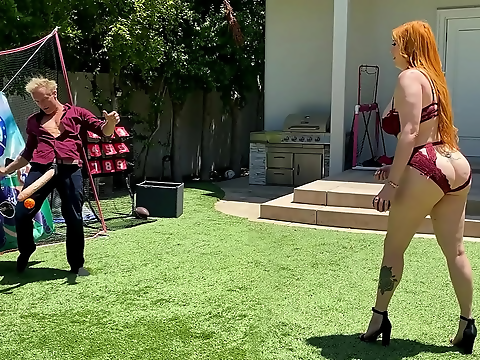 Discover How This Luscious Redhead Milf Plays Dick Ball With Her Step Son's Huge White Cock!