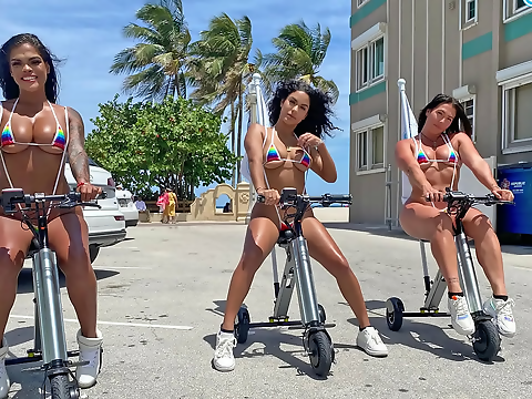 Get Ready To Drool: Voluptuous Latinas Turn Up The Heat On Electric Trikes At Public Beach!