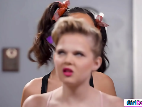 Satisfy Your Cravings With Rival Teen Cheerleaders' Sultry Squirting Show! Only On Girldogirl