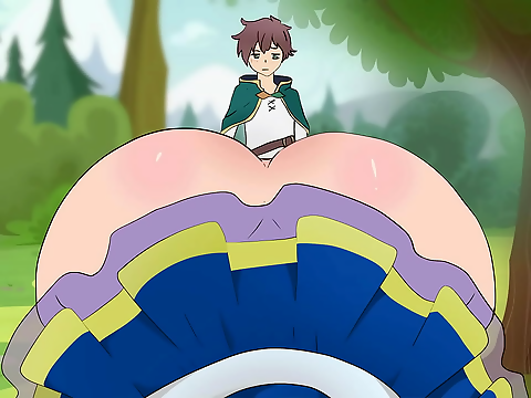 Aqua's Scandalous Short Skirt Seduces Kazuma in Hentai Cartoon Parody